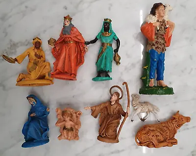 9 Piece Vintage Nativity Figures Italy Hard Plastic Christmas Holidays • $18