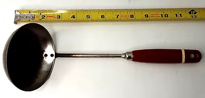 Kitchen Utensil Shallow Soup Ladel Red White Stripe Wooden Handle Vintage • $9.99