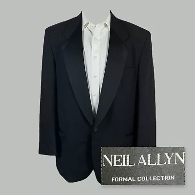 Neil Allyn Tuxedo Jacket Blazer Mens 46R Solid Black Vintage One Button • $49.50