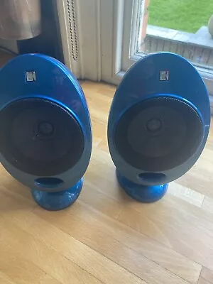 2 KEF Egg KHT Surround Sound Speakers With Stands In BMW Long Beach Blue • £125
