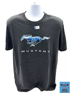 Ford Mustang T-Shirt - Heather Gray W/ Blue Running Pony Emblem Logo • $17.99