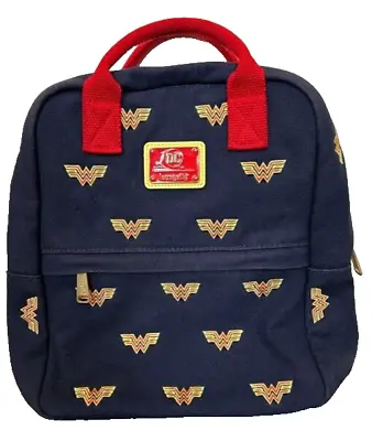 Loungefly: Wonder Woman Navy Backpack Shoulder Bag DC Comics Embroidered WW Logo • £45