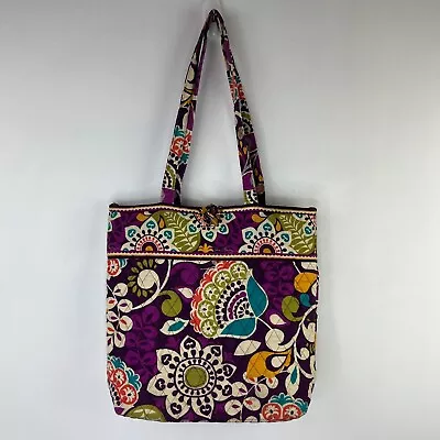 Vera Bradley Large Shoulder BagTote In Plum Crazy Cotton Quilt Floral • $21.99