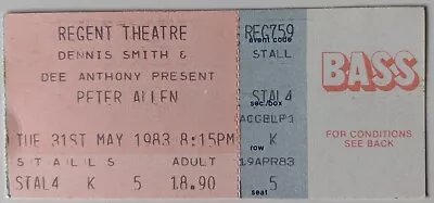 Peter Allen 1983 Ticket Stub Sydney Regent Theatre I Go To Rio Tenterfield • $9.50