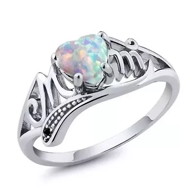 White Lab Opal Oval Heart Cutout Mom Ring Silver Copper Sizes 6-12 Gift New US • $6.99