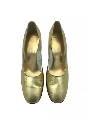 Vintage Gold Heel Slip On Women's 7.5 RR DeLisa Deb Pumps • £18.05