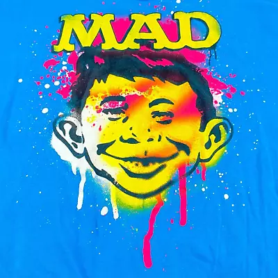 Mad Magazine Alfred E Newman T-Shirt Size XXXL Spray Paint 100% Cotton Blue • $48.75