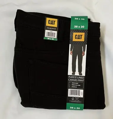 CAT Caterpiller ~ Fleece Lined Stretch Black Canvas Work Pants ~ Black ~ 38 X 30 • $23.95