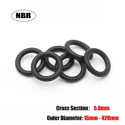 5.0mm Cross Section O Rings NBR Nitrile Rubber 15mm-420mm OD Oil Resistant Seals • £1.98