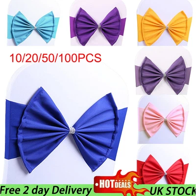 £12.88 • Buy 10-100X Spandex Elasticity Stretch Chair Cover Bow Band Sashes Wedding Decor UK
