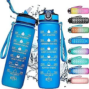 1L Sports Water Bottle Gym Travel Drinking Leakproof Bottle With Straw Bpa Free • £4.99
