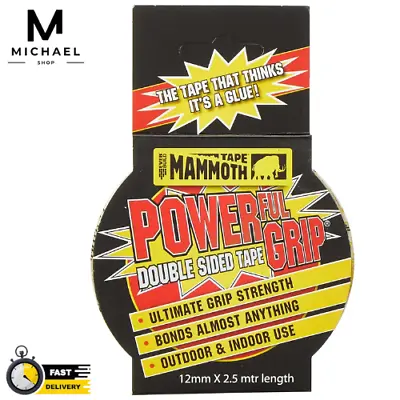 Best Double Sided Adhesive Power Full Grip Mammoth Grip Tape 12mm X 2.5m - Clear • £5.42