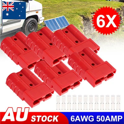 $12.99 • Buy 6X 50A Anderson Style Plug Connector DC Power 50AMP Solar Caravan 6-10AWG RED AU