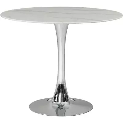 Meridian Furniture Tulip 36  Round Faux Marble Top Dining Table With Chrome Base • $400.94