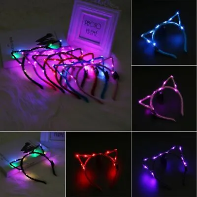 LED Light-up Flashing Halloween Xmas Party Headband Cat Ears • £3.95