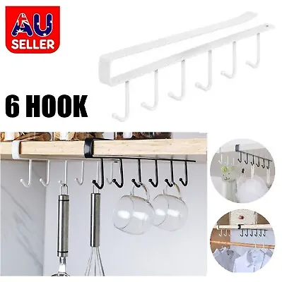 6 Hook Mug Cup Rack Holder Under Shelf Kitchen Cabinet Hanger Wardrobe Organiser • $7.49