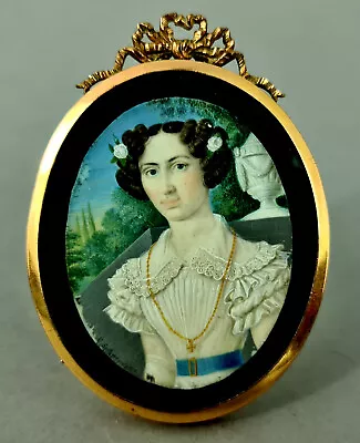 B0479 Portrait Miniature Of A Young Woman Gouache Signed And Dated 1827 • $416.13