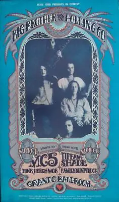 BIG BROTHER JOPLIN MC5 GRANDE BALLROOM 1968 Concert Poster RGP 71 GARY GRIMSHAW • $4500