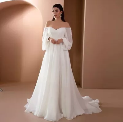 New White Chiffon Long Sleeves Sexy Wedding Bridalmaids Dress Size 6-14 AU • $58.88