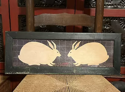 PriMiTiVe Spring Easter Bunny Rabbit Warren Kimble Framed Picture Print 21  X 8  • $50.57