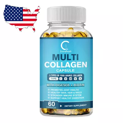 Multi Collagen Peptides-Type IIIIIIVX Anti-Aging Collagen Pills 60 Capsules • $11.59