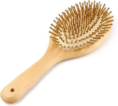 Wooden Hair Brush With Wooden Bristles Anti Static Detangling Cushioned UK • £6.89