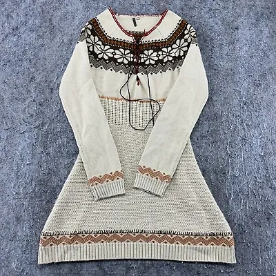 VTG Niche Icelandic Sweater Womens M Biege Geometrical Knitted Long Sweatshirt • $7.49