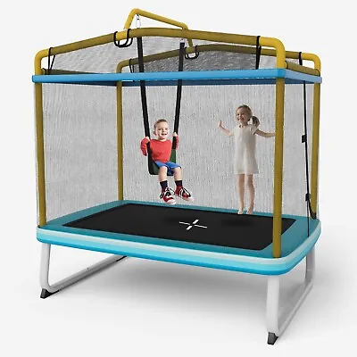 3-in-1 Kids Trampoline 6FT Rectangle Toddler Trampoline W/ Swing  Horizontal Bar • £179.95