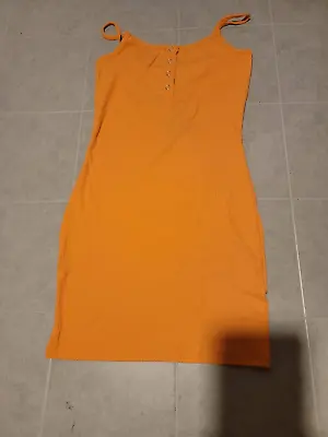 Zaful Women's Ribbed Spaghetti Strap Orange Cami Bodycon Mini Dress Size Small N • $9.99