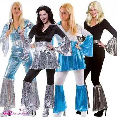 Ladies 70's 80's Eurovision Waterloo Mamma Mia Retro Adult Fancy Dress Costumes • £29.99