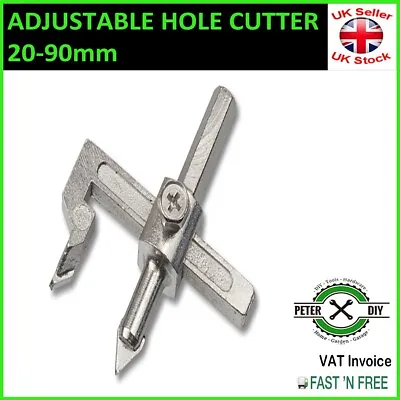 ADJUSTABLE HOLE CUTTER Circle Round Drill Bit Ceramic Tiles Circular 20-90mm • £9.47