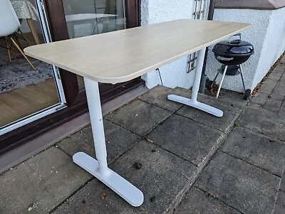 IKEA BEKANT Desk White Stained Oak Veneer White Legs & Frame 140x60 Cm RRP £142 • £70