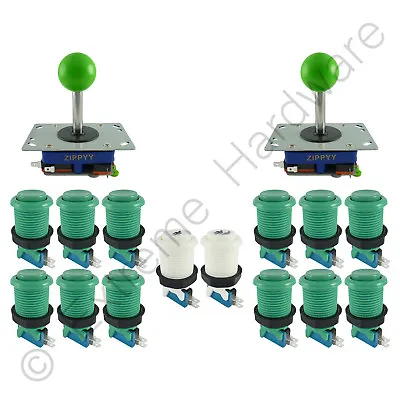 2 Player Arcade Control Kit 2 Ball Top Joysticks 14 Buttons Green JAMMA MAME Pi • £29.99