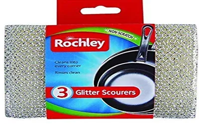  Rochley Glitter And Rinse Cleans Pan Scourers X 3 Non-Scratch FREE P&P • £3.89