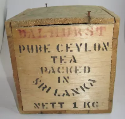 TIMBER TEA CHEST BOX  & Lid Pure Ceylon TEA Dalhurst Net 1 KG Pkd 1983 VTG • $46.99