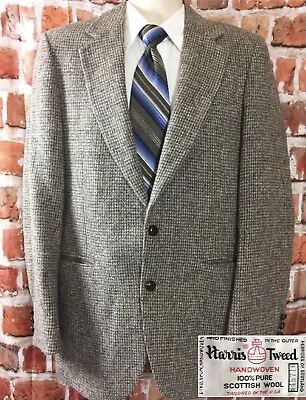 HARRIS TWEED Mens Scottish Wool Blazer Sportcoat Wood Buttons Sz 40 (t7) • $60