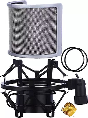 Microphone Shock Mount With Pop Filter Mic Anti-Vibration Suspension Shock Moun • $23.03