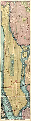 1908 Map Manhattan New York City Subway Railroads Streets Transit System Poster • £54.94
