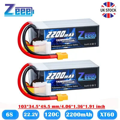 2X Zeee 6S LiPo Battery 2200mAh 22.2V XT60 120C For RC FPV Quad Drone Car Truck • £77.99