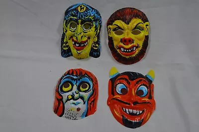 Vintage 60´s Monsters Halloween Mask Plastic Childs Costume Lot Wolfman Devil • $54