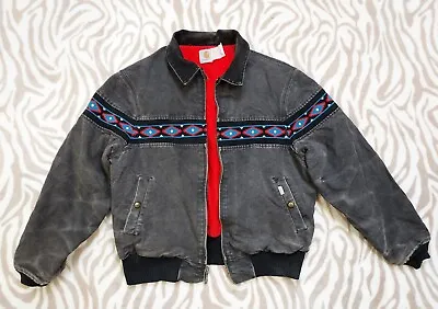 $245 • Buy Vintage Carhartt Aztec Quilt Lined 90s Black Canvas Jacket Coat USA Made Mens L