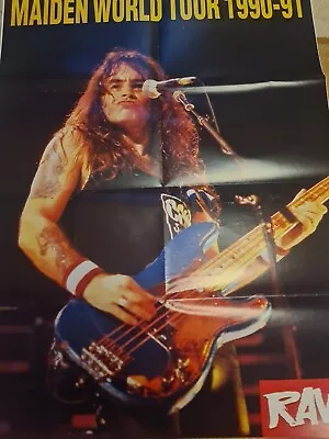 Massive 60x45cm Folded IRON MAIDEN STEVE HARRIS POSTER RAW MAGAZINE Vintage 1992 • £21.99