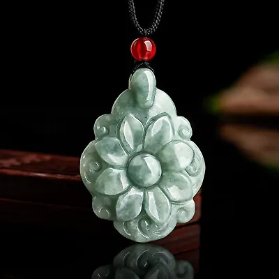 New Grade A Natural Jade Jadeite Men Women Gift Lucky Longevity Flower Pendant • £21.08