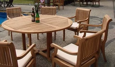 Giva 7 Pc Dining Grade-A Teak Set: 60  Round Table 6 Arm Chair Outdoor New • $3047.93