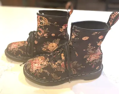 Dr Martens Air Wair Roses Floral Canvas Boots Lace Up Women’s US 5 #11821 • $49