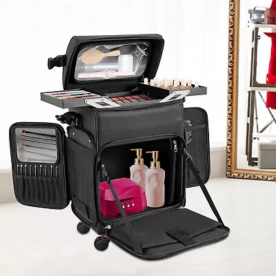 New Rolling Makeup Train Case Professional Cosmetic Travel Case Vanity Organizer • $90.25