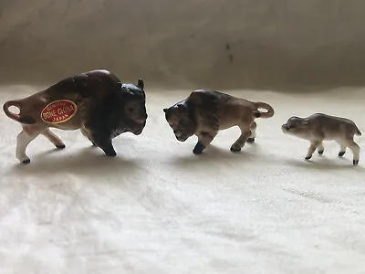 Vintage Lot Of 3 Miniature Bone China Japan Buffalo Family Figurines  • $12.99