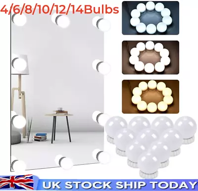 LED Hollywood Stick On Bulb Lights Vanity Make Up Mirror Dressing Table Lamp Kit • £14.28