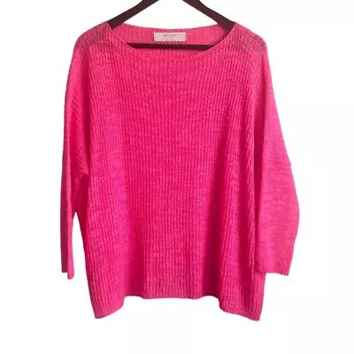 Zara Top Women M Pink Barbiecore 3/4 Sleeve Open Knit Oversized Drop Shoulder  • $24.99