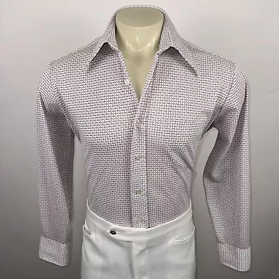 Mens Disco Shirt Vtg 60s 70s Kmart Polyester Dagger Collar Hippie Nik 16.5 34 • $68.35